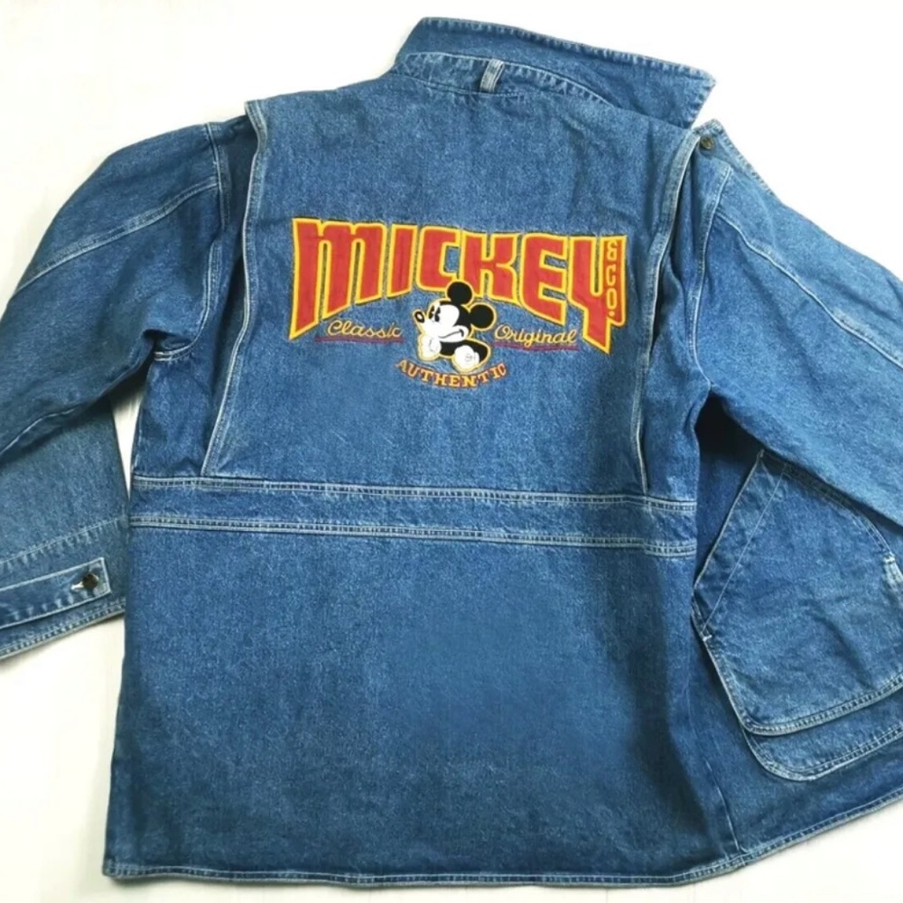 HOT VINTAGE 90s DISNEY MICKEY MOUSE EMBROIDERED DENIM JEAN JACKET AUTHENTIC S